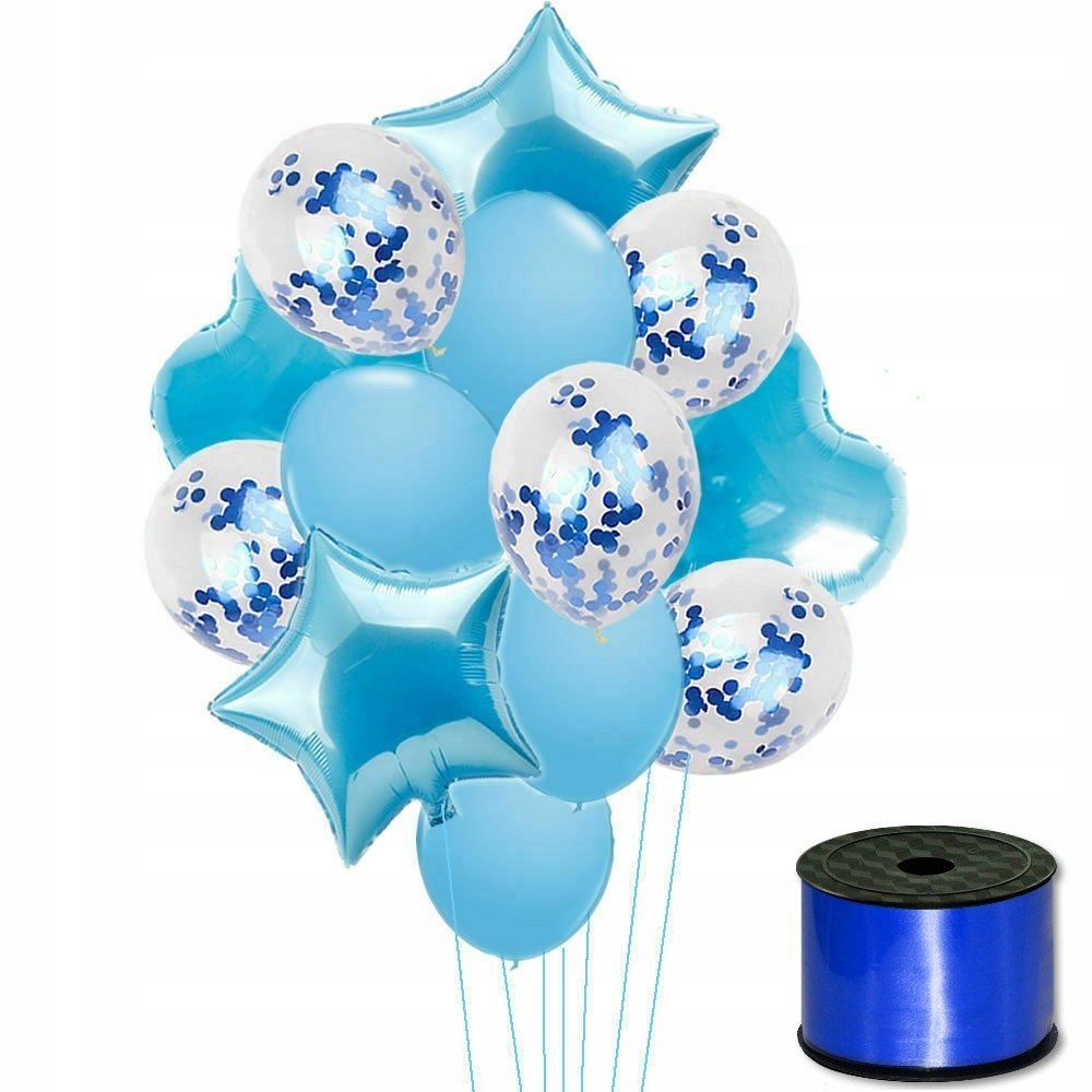 Balony z konfetti gwiazdy niebieskie na roczek HEL Balony z konfetti gwiazdy niebieskie na roczek HEL