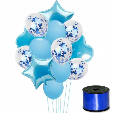 Balony z konfetti gwiazdy niebieskie na roczek HEL Balony z konfetti gwiazdy niebieskie na roczek HEL