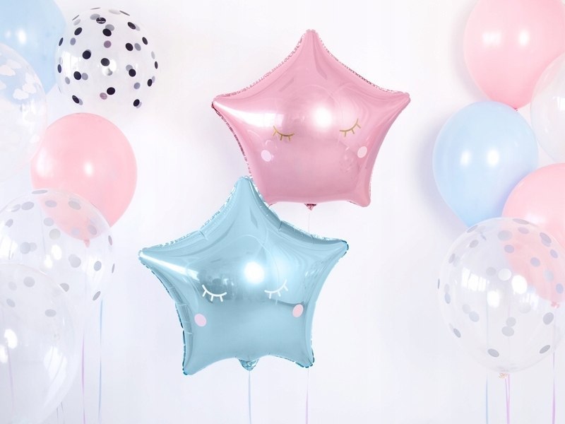 Balony z konfetti gwiazdy niebieskie na roczek HEL