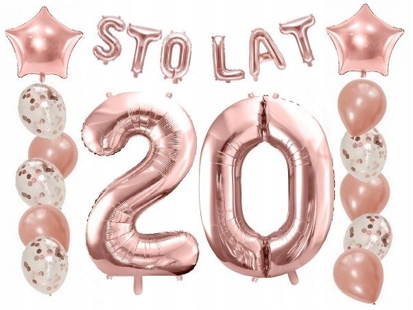 Balony z konfetti napis STO LAT na 20 urodziny hel