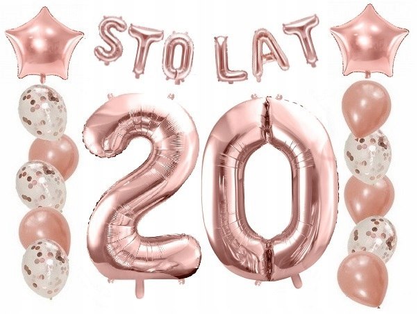 Balony z konfetti napis STO LAT na 20 urodziny hel Balony z konfetti napis STO LAT na 20 urodziny hel