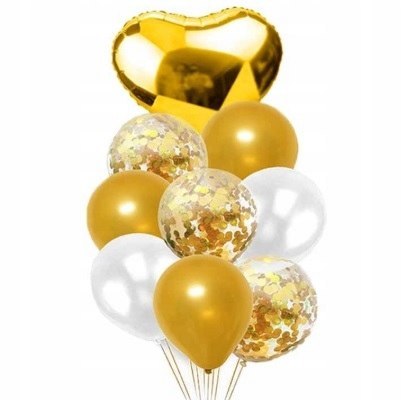 Balony z konfetti serca złote na Hel Ślub Wesele Balony z konfetti serca złote na Hel Ślub Wesele