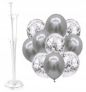 Balony z konfetti srebrne x10 + stojak do balonów Balony z konfetti srebrne x10 + stojak do balonów