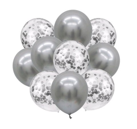Balony z konfetti srebrne x10 + stojak do balonów Balony z konfetti srebrne x10 + stojak do balonów