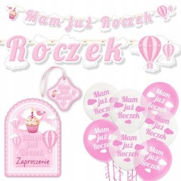 Balony zaproszenia baner ozdoby na roczek ZESTAW