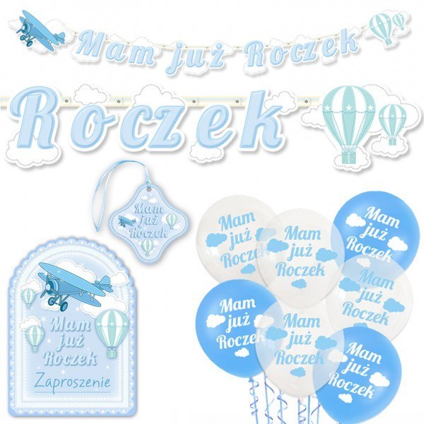 Balony zaproszenia baner ozdoby na roczek ZESTAW Balony zaproszenia baner ozdoby na roczek ZESTAW