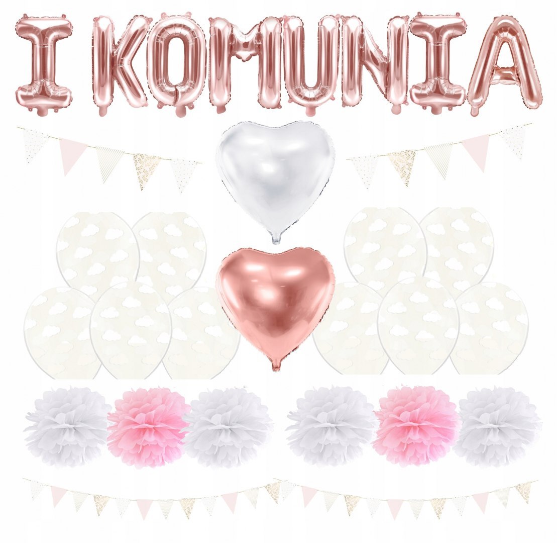 Balony pompony girlanda napis dekoracje na komunię Balony pompony girlanda napis dekoracje na komunię