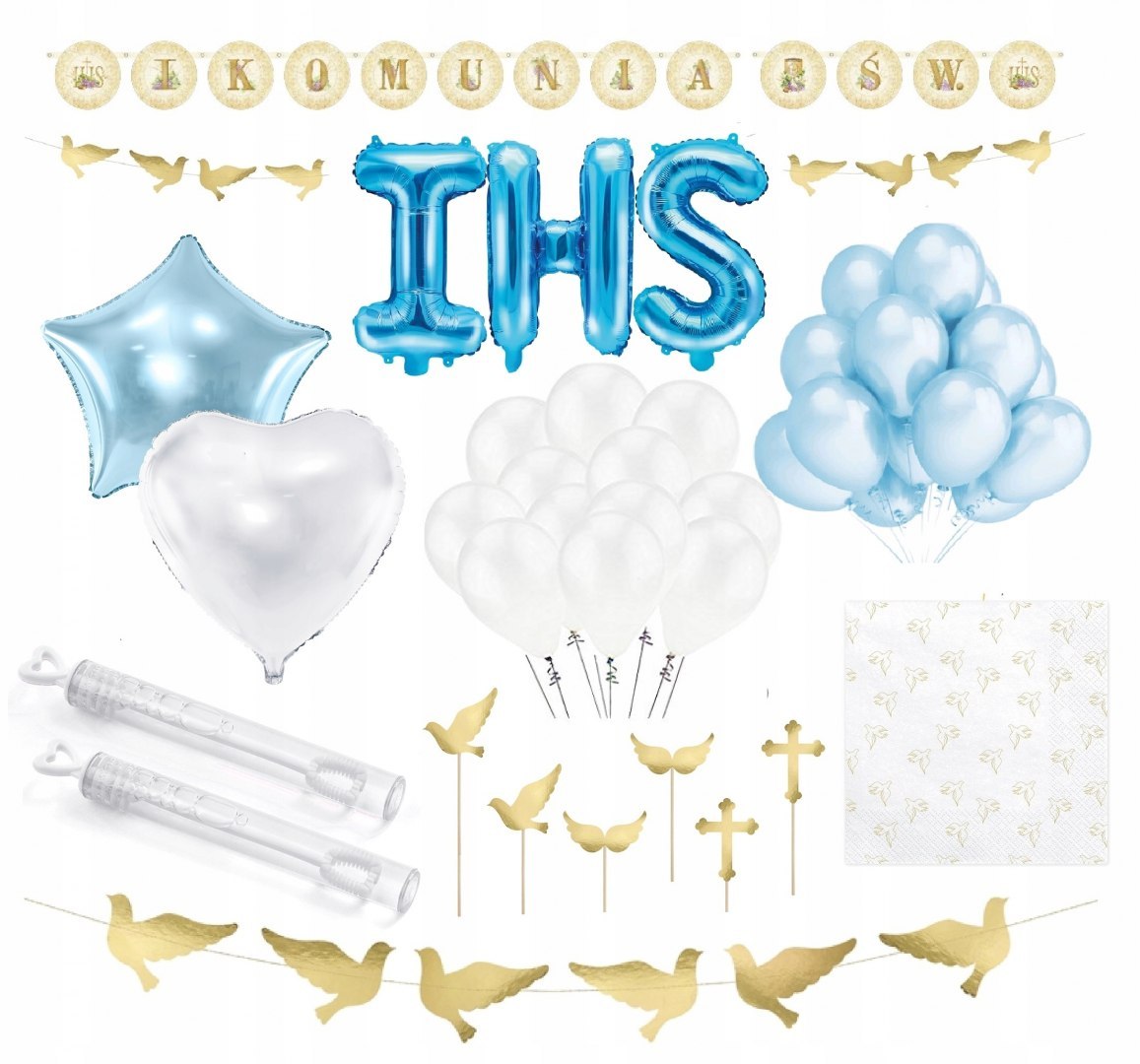 Girlanda baner balony na komunię napis IHS 4kolory
