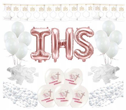 Balony girlandy płatki róż ZESTAW na komunię IHS Balony girlandy płatki róż ZESTAW na komunię IHS