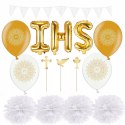 Balony napis IHS pompony topper na komunię ZESTAW Balony napis IHS pompony topper na komunię ZESTAW
