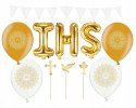Balony napis IHS pompony topper na komunię ZESTAW Balony napis IHS pompony topper na komunię ZESTAW