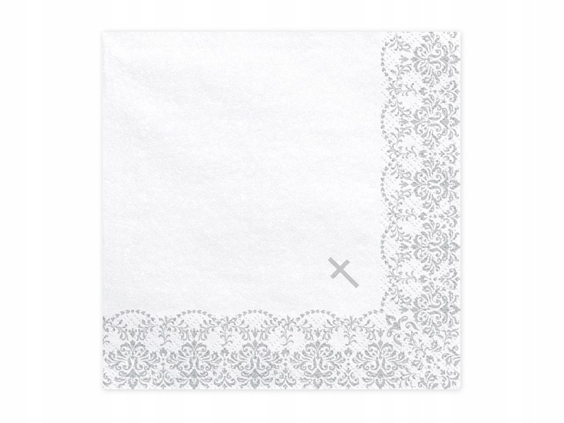 Serwetki na komunię białe srebrne ornament x20 2wz Serwetki na komunię białe srebrne ornament x20 2wz