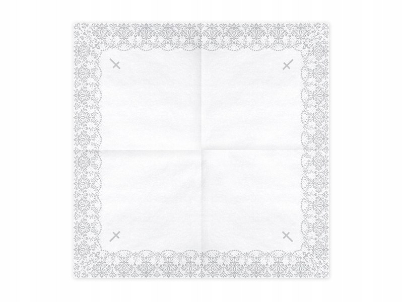 Serwetki na komunię białe srebrne ornament x20 2wz Serwetki na komunię białe srebrne ornament x20 2wz