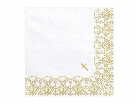 Serwetki na komunię białe złote ornament x20 2wz Serwetki na komunię białe złote ornament x20 2wz