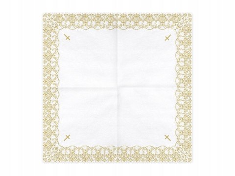 Serwetki na komunię białe złote ornament x20 2wz Serwetki na komunię białe złote ornament x20 2wz