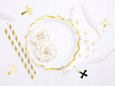 Talerzyki papierowe białe złote na komunię 18cm x6 Talerzyki papierowe białe złote na komunię 18cm x6
