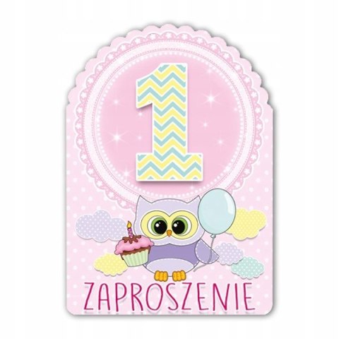 Zaproszenia na roczek urodziny różowe sówki x10 Zaproszenia na roczek urodziny różowe sówki x10