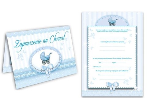 Zaproszenia na CHRZEST błękitne x10 +koperty PROMO