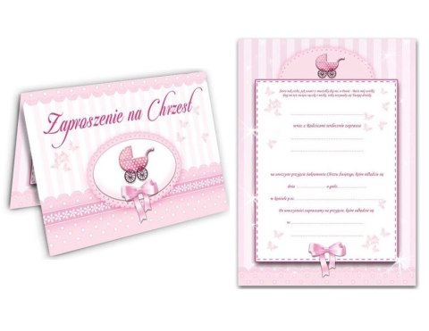 Zaproszenia na CHRZEST różowe x10 + koperty PROMO Zaproszenia na CHRZEST różowe x10 + koperty PROMO