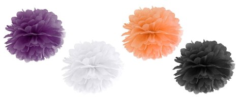 Czarne pomarańczowe pompony na Halloween 4szt 25cm Czarne pomarańczowe pompony na Halloween 4szt 25cm
