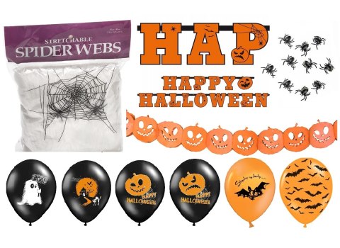 Dekoracje na Halloween balony baner pajęczyny 21el Dekoracje na Halloween balony baner pajęczyny 21el