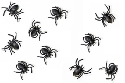 Sztuczne czarne plastikowe pająki na Halloween x10