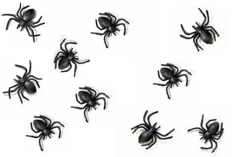 Sztuczne czarne plastikowe pająki na Halloween x10 Sztuczne czarne plastikowe pająki na Halloween x10