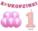 Zestaw balony baner świeczka na roczek 1 urodziny Zestaw balony baner świeczka na roczek 1 urodziny