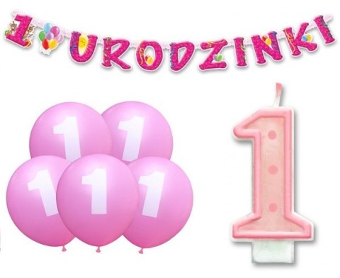 Zestaw balony baner świeczka na roczek 1 urodziny Zestaw balony baner świeczka na roczek 1 urodziny