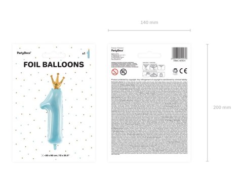 Balon foliowy Cyfra 1 z koroną Balon foliowy Cyfra 1 z koroną