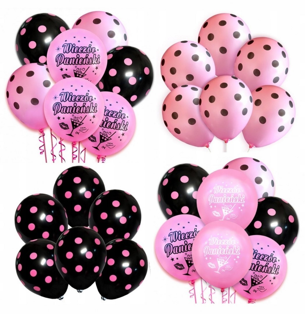 Balony na wieczór panieński różowe czarne HEL x20 Balony na wieczór panieński różowe czarne HEL x20