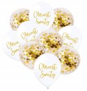 Balony z konfetti na Chrzest chrzciny białe złote Balony z konfetti na Chrzest chrzciny białe złote