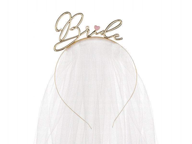 Opaska Bride złota welon na wieczór panieński 50cm Opaska Bride złota welon na wieczór panieński 50cm