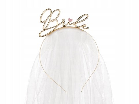 Opaska Bride złota welon na wieczór panieński 50cm Opaska Bride złota welon na wieczór panieński 50cm