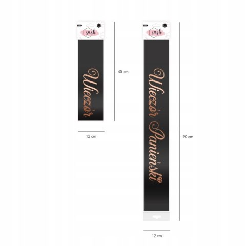 Szarfa wieczór panieński czarna satynowa 160cm LUX Szarfa wieczór panieński czarna satynowa 160cm LUX