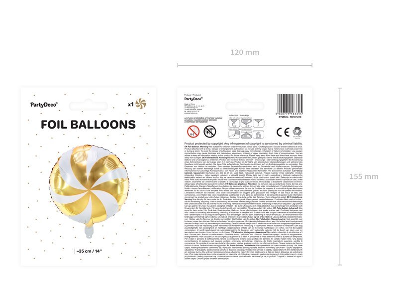 Balon foliowy Cukierek, 35cm, złoty Balon foliowy Cukierek, 35cm, złoty