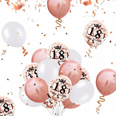 Balony na 18 urodziny różowe złoto konfetti 15szt. Balony na 18 urodziny różowe złoto konfetti 15szt.