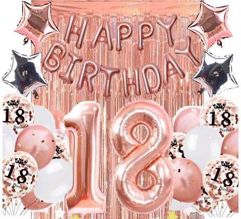 Balony na 18 urodziny różowe złoto konfetti ZESTAW Balony na 18 urodziny różowe złoto konfetti ZESTAW