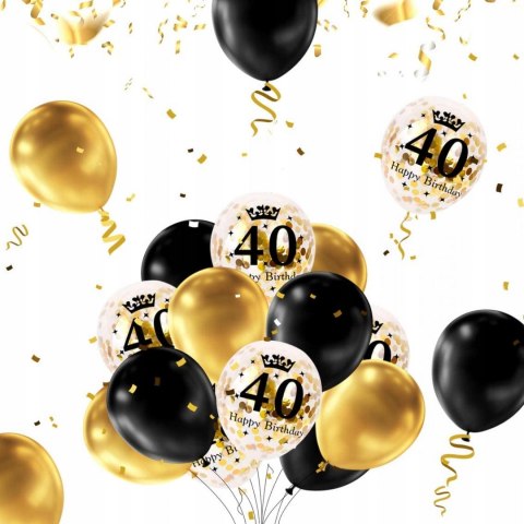 Balony z konfetti złote ozdoby na 40 urodziny x15 Balony z konfetti złote ozdoby na 40 urodziny x15