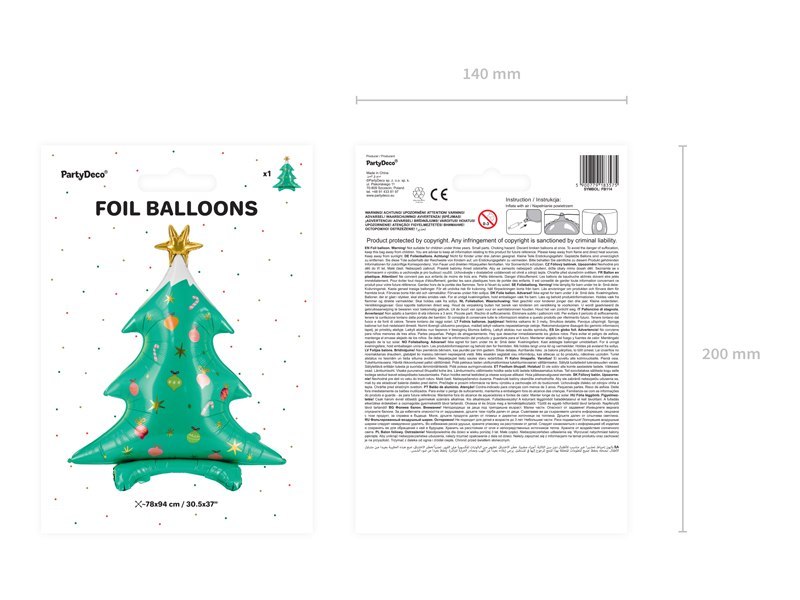 Stojący balon foliowy Choinka, 78x94cm, mix Stojący balon foliowy Choinka, 78x94cm, mix