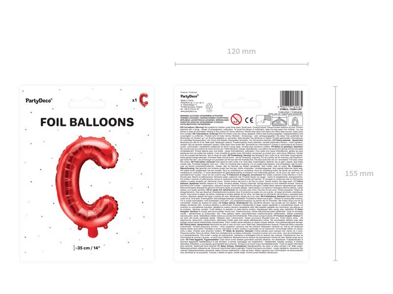 Balon foliowy Litera ''C'', 35cm, czerwony