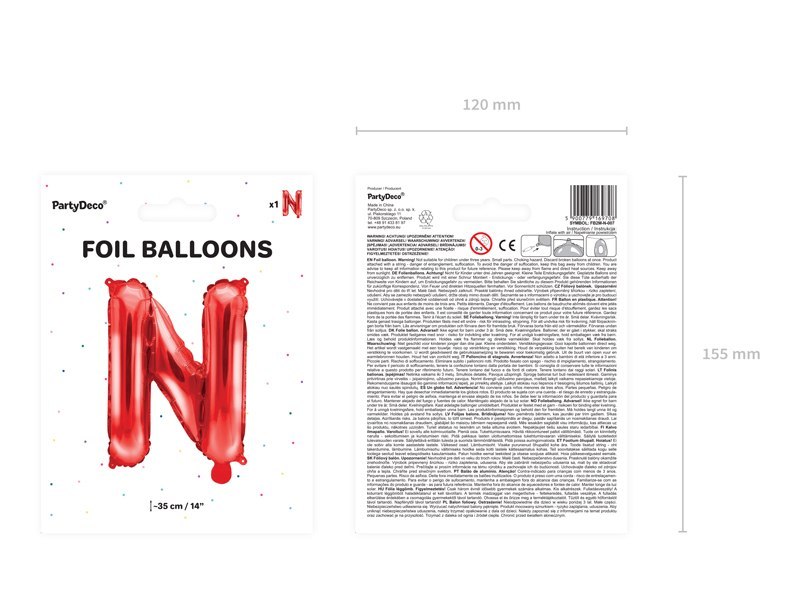 Balon foliowy Litera ''N'', 35cm, czerwony Balon foliowy Litera ''N'', 35cm, czerwony