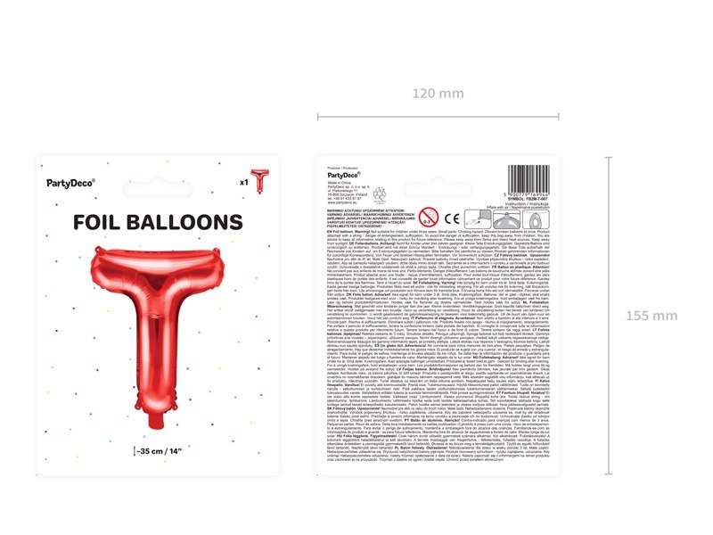 Balon foliowy Litera ''T'', 35cm, czerwony Balon foliowy Litera ''T'', 35cm, czerwony