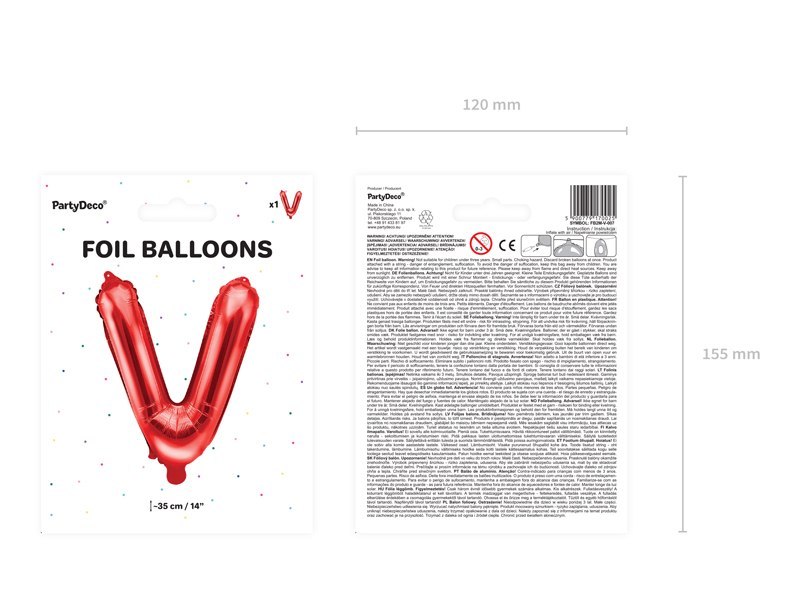 Balon foliowy Litera ''V'', 35cm, czerwony Balon foliowy Litera ''V'', 35cm, czerwony