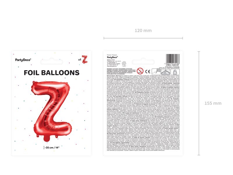 Balon foliowy Litera ''Z'', 35cm, czerwony Balon foliowy Litera ''Z'', 35cm, czerwony