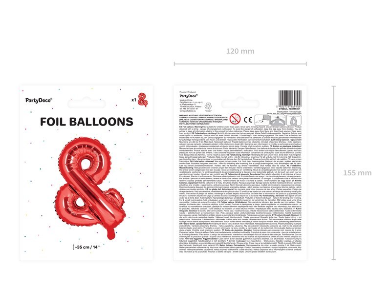 Balon foliowy znak ''&'', 35cm, czerwony Balon foliowy znak ''&'', 35cm, czerwony