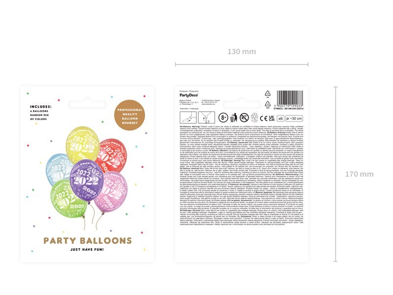 Balony 30cm, 2022, Metallic mix (1 op. / 6 szt.) Balony 30cm, 2022, Metallic mix (1 op. / 6 szt.)