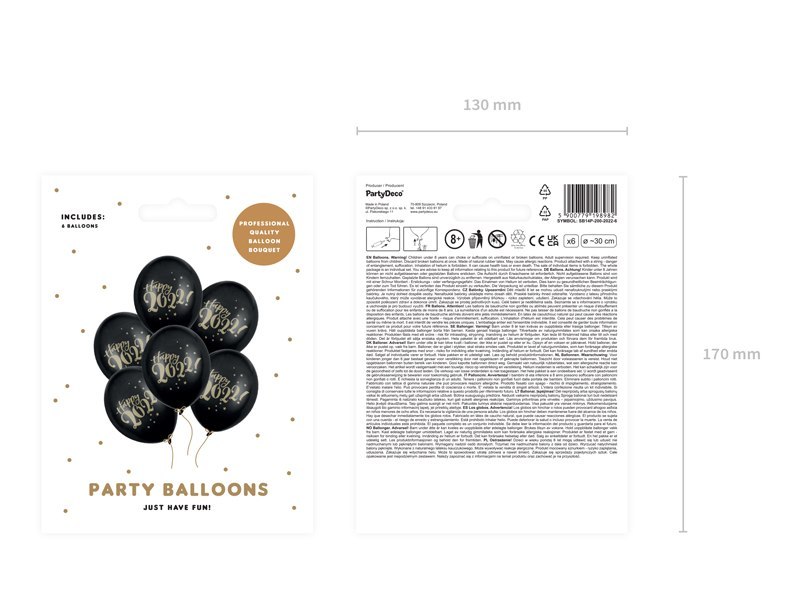 Balony 30cm, Happy 2022!, Pastel Black (1 op. / 6 szt.) Balony 30cm, Happy 2022!, Pastel Black (1 op. / 6 szt.)