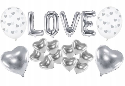 Balony serca srebrny napis LOVE na Walentynki Ślub Balony serca srebrny napis LOVE na Walentynki Ślub