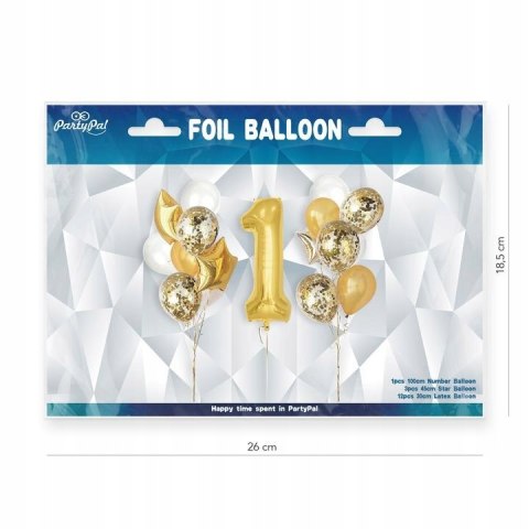 Balony złote ozdoby na roczek cyfra 1 hel ZESTAW Balony złote ozdoby na roczek cyfra 1 hel ZESTAW